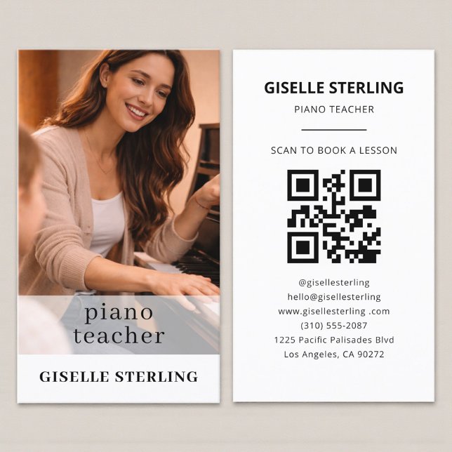 Carte De Visite Piano Teacher QR Code Photo (Créateur téléchargé)