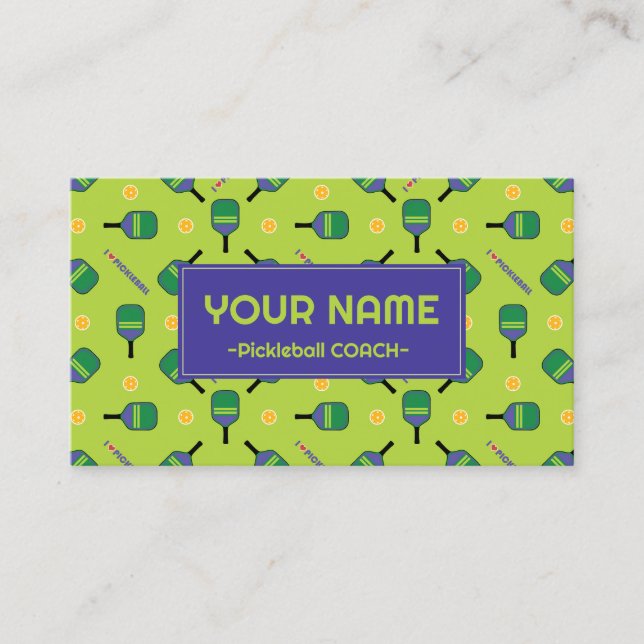 Carte De Visite Pickleball Coach - J'aime le pickball frais vert (Devant)