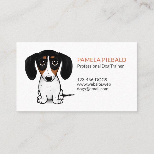 Carte De Visite Piebald Dachshund| Caricature de chien coquelicot (Devant)