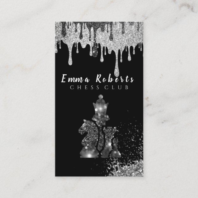 Carte De Visite Pièce d'échecs chevalier - Faux Silver Foil  (Devant)