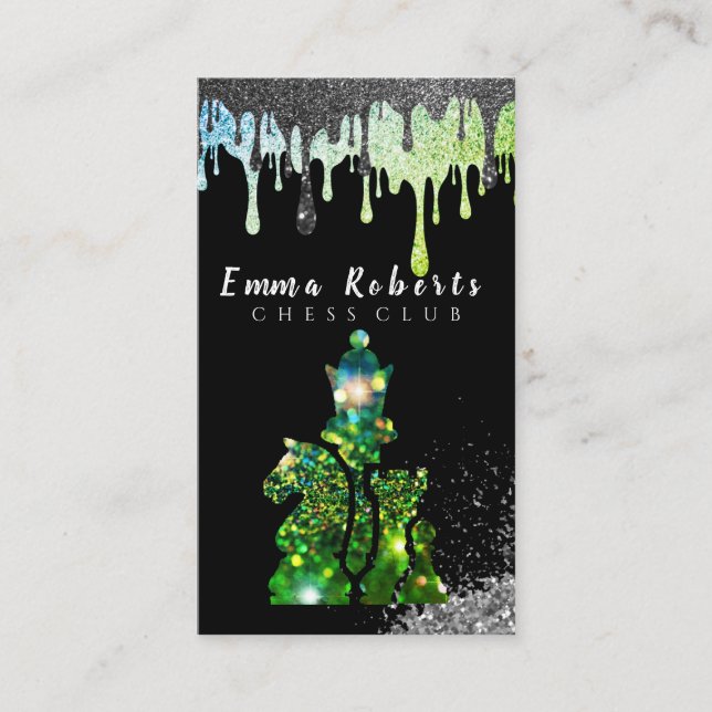 Carte De Visite Pièce d'échecs chevalier - Faux Silver Foil Busine (Devant)