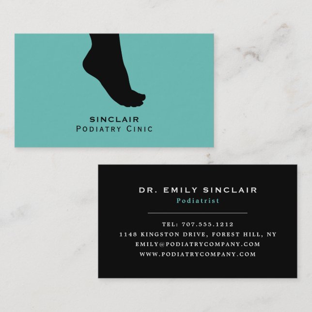 Carte De Visite Pied Silhouette, Clinique Podiatriaire, Podiatrist (Devant / Derrière)