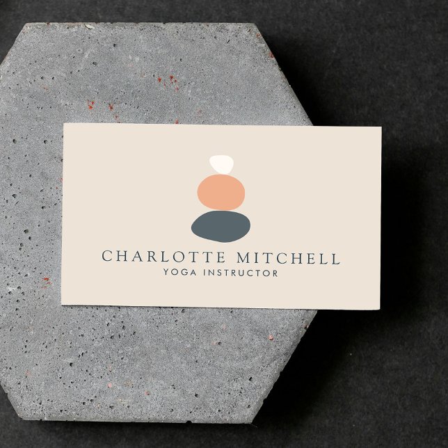 Carte De Visite Pierres Zen Abstraites modernes Pêche/Logo Bleu Yo (Créateur téléchargé)