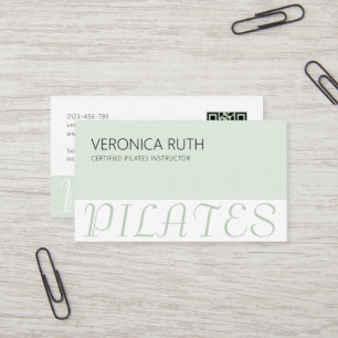 Carte De Visite Pilates minimalistes Élégants Vert Mint Code QR