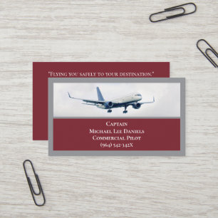 Carte De Visite Pilote d'avion commercial Red Wine