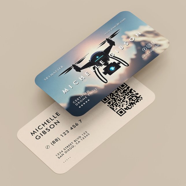 Carte De Visite Pilote de drone professionnel UAV Moderne (Modern Business Card for Drone Operator and pilot)
