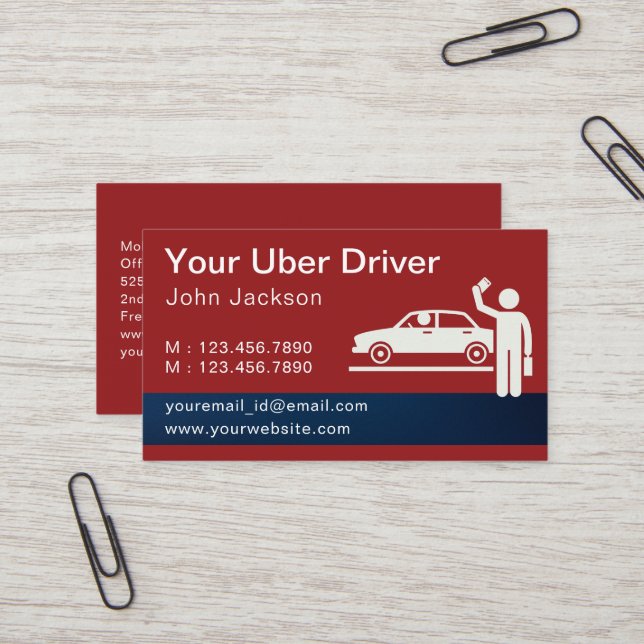 Carte De Visite Pilote Uber Personnalisé moderne QR Code Rouge (Devant/Arrière en situation)