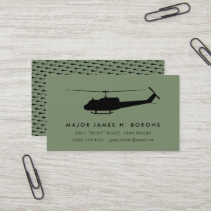 Carte de visite pilote UH-1 Huey vert avec motif