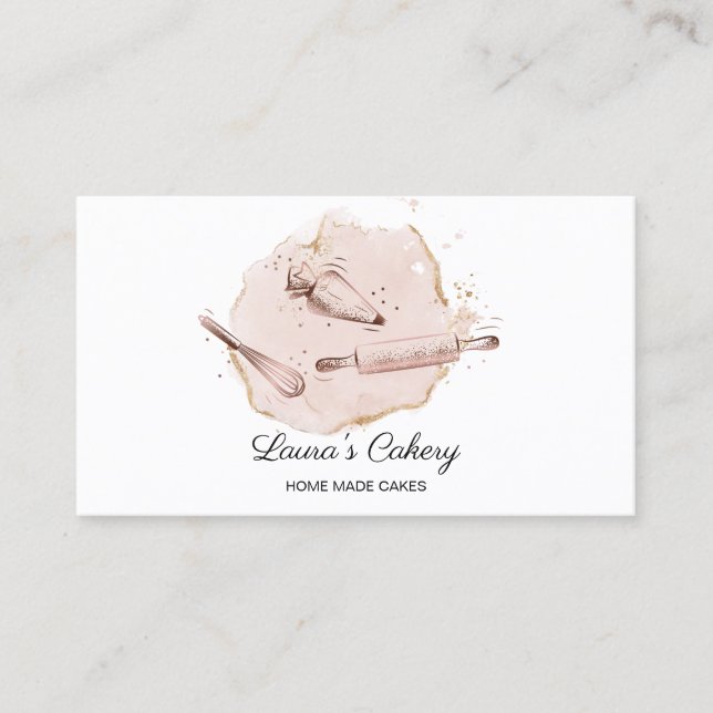 Carte De Visite pin à rouler & whisky cupcake Boulangerie rose rou (Devant)