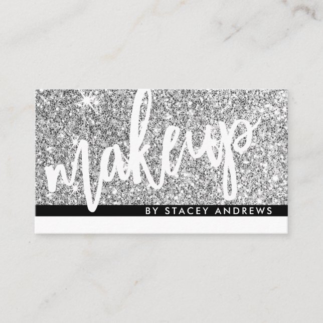 Carte De Visite Pinceau GLAM MAKEUP en lettres parties scintillant (Devant)