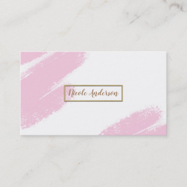 Carte De Visite Pinceau rose blanc & or moderne minimaliste rose (Devant)