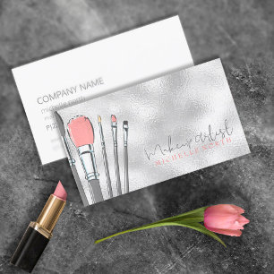 Carte De Visite Pinceaux de maquillage aquarelle rose ID350