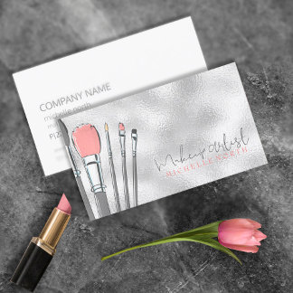 Carte De Visite Pinceaux de maquillage aquarelle rose ID350