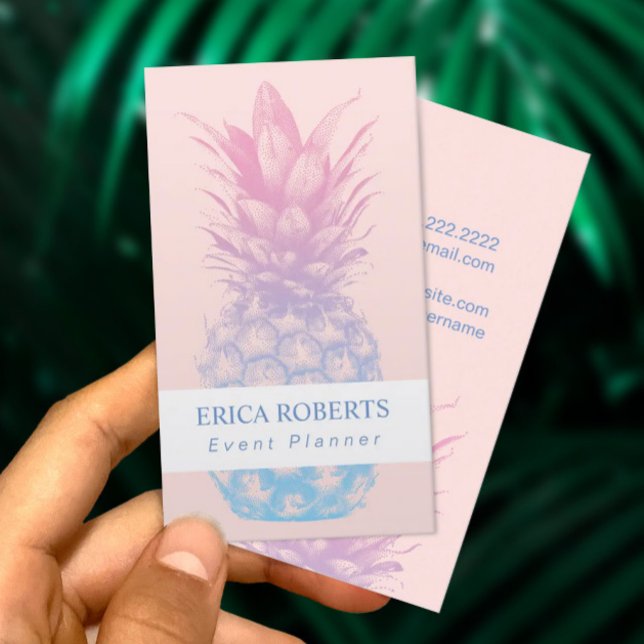 Carte De Visite Pineappant Elegant Pink & Blue Event Planner (Créateur téléchargé)