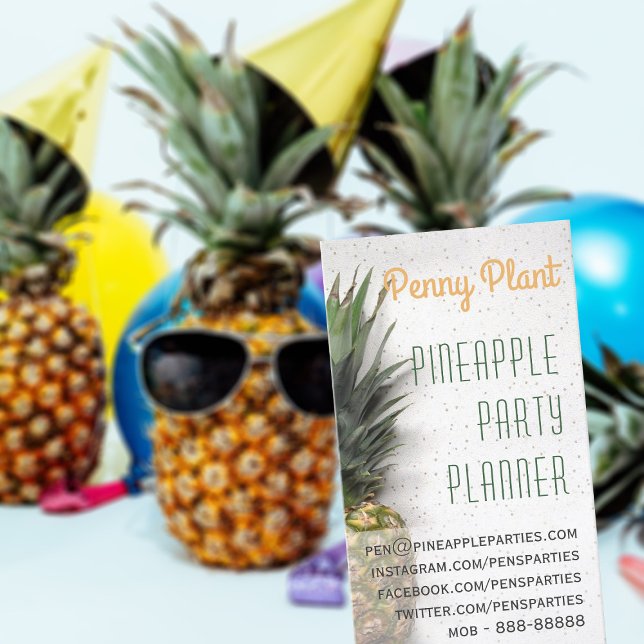 Carte De Visite Pineappy Party Planner Professionnel (Simply customize with your details and let the tropical vibes do the rest!)