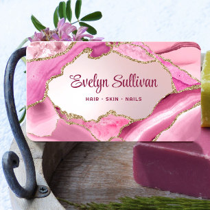 Carte De Visite Pink Agate Faux Foil