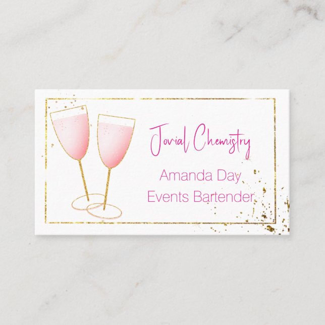 Carte De Visite Pink and Gold Bartender-Barmaid Business Card (Devant)