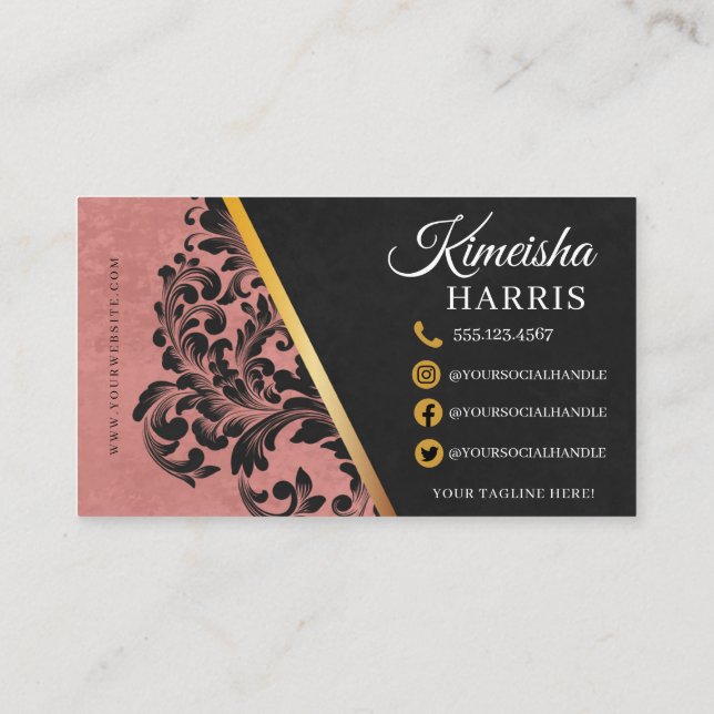 Carte De Visite Pink and Gold Moderne Hair Braiing Salon Business  (Dos)