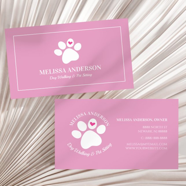 Carte De Visite Pink Animal Animal Chien Chat Coeur Paw Personnali (Créateur téléchargé)