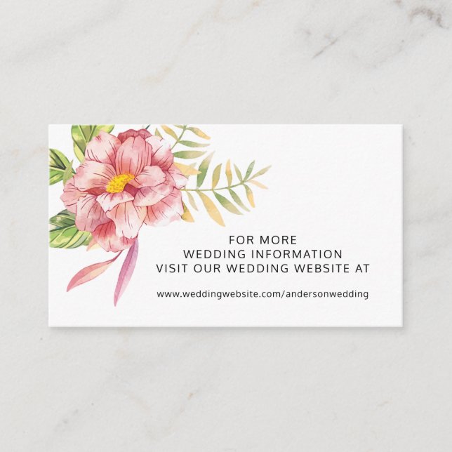 Carte De Visite Pink Aquarelle Floral Mariage Website (Devant)