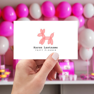 Carte De Visite Pink Balloy Animal Party Planificateur d'événement