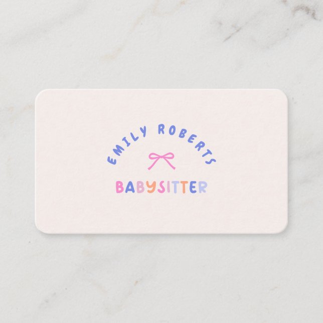 Carte De Visite Pink Bow, baby-sitter (Devant)