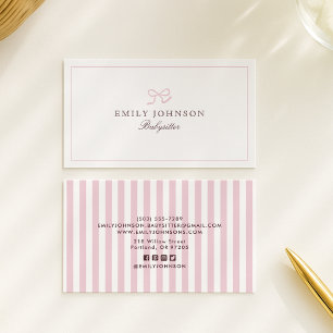 Carte De Visite Pink Bow & Stripes, médias sociaux icônes babysitt