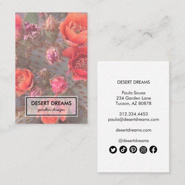 Carte De Visite Pink Cactus Flower Desert Garden Photo Voyage (Devant / Derrière)