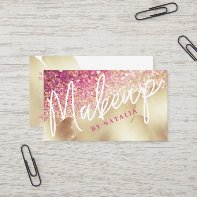Carte De Visite Pink & Champagne Parties scintillant Gold Foil Bea (Devant/Arrière en situation)