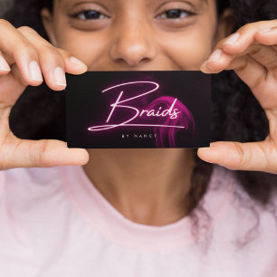 Carte De Visite Pink chaud et tresses fumées Script manuscrit