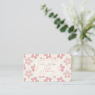 Carte De Visite Pink Cream Daisy Flowers Retro Pattern