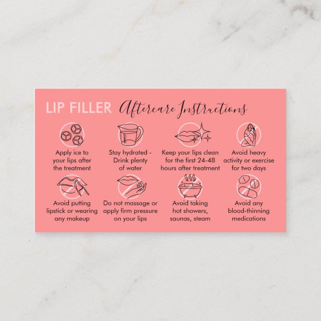 Carte De Visite Pink Cute Lip Filler Instructions de suivi (Dos)