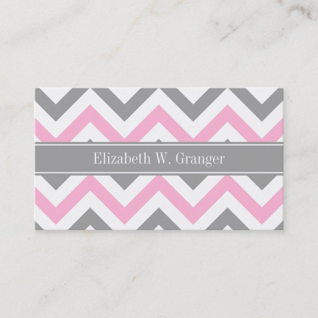 Carte De Visite Pink Dk Gray White LG Chevron Gray Name Monogram (Devant)