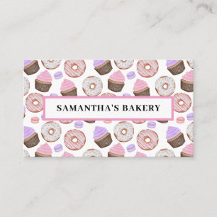 Carte De Visite Pink Donuts Cupcakes Watercolor Bakery