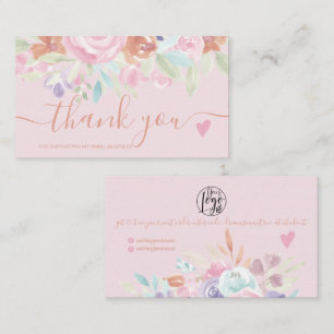 Carte De Visite Pink douce pastel floral aquarelle ordre merci