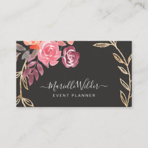 Carte De Visite Pink Et Marsala Floral Gold Folial Planificateur D