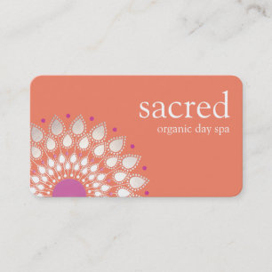 Carte De Visite Pink et Orange Silver Lotus Flower Mandala
