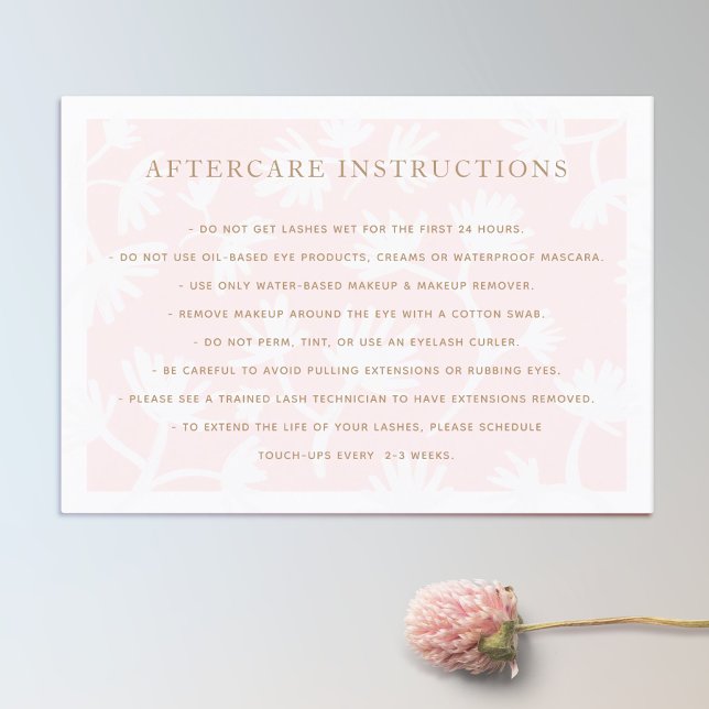 Carte De Visite Pink Floral After Care pour Lash Extensions Salon (Créateur téléchargé)