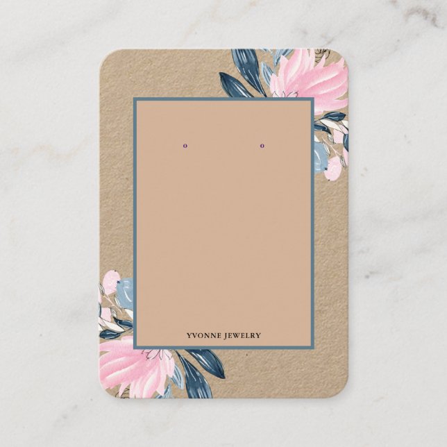 Carte De Visite Pink Floral Earring Display Holder (Devant)