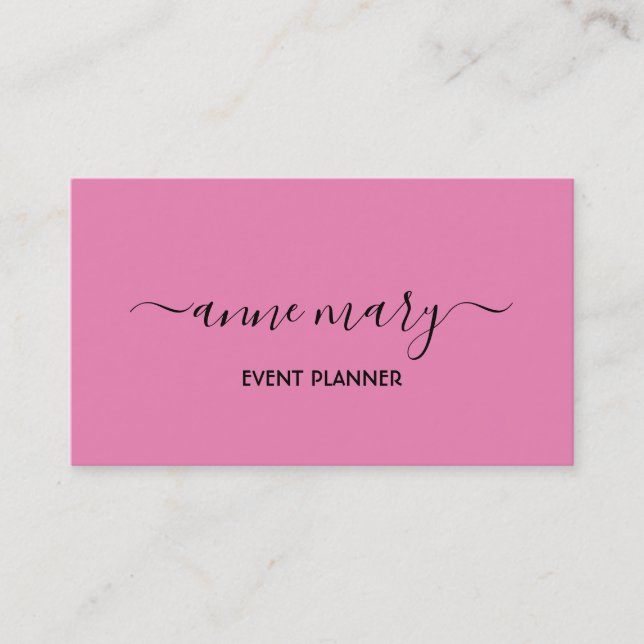 Carte De Visite Pink Girly tendance Calligraphy Event Planner Clas (Devant)