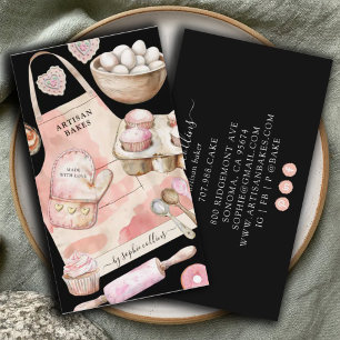 Carte De Visite Pink Gold Baker Aquarelle Baker Chef pâtissier noi