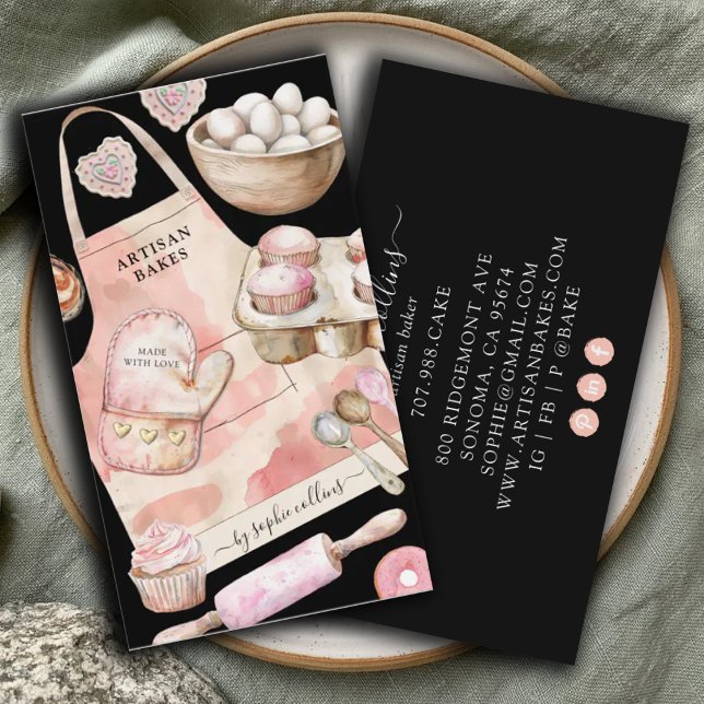 Carte De Visite Pink Gold Baker Aquarelle Baker Chef pâtissier noi (Créateur téléchargé)