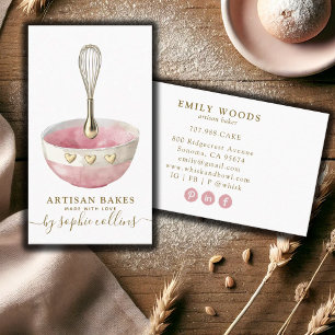 Carte De Visite Pink Gold Baker Aquarelle boulangerie pâtisserie C