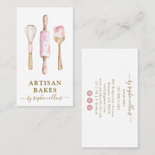 Carte De Visite Pink Gold Baker Aquarelle boulangerie pâtisserie C