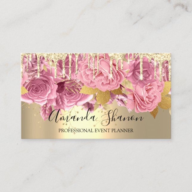 Carte De Visite Pink Gold Drift Logo Planificateur d'événements QR (Devant)