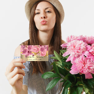 Carte De Visite Pink Gold Roses Flower Logo Planificateur d'événem