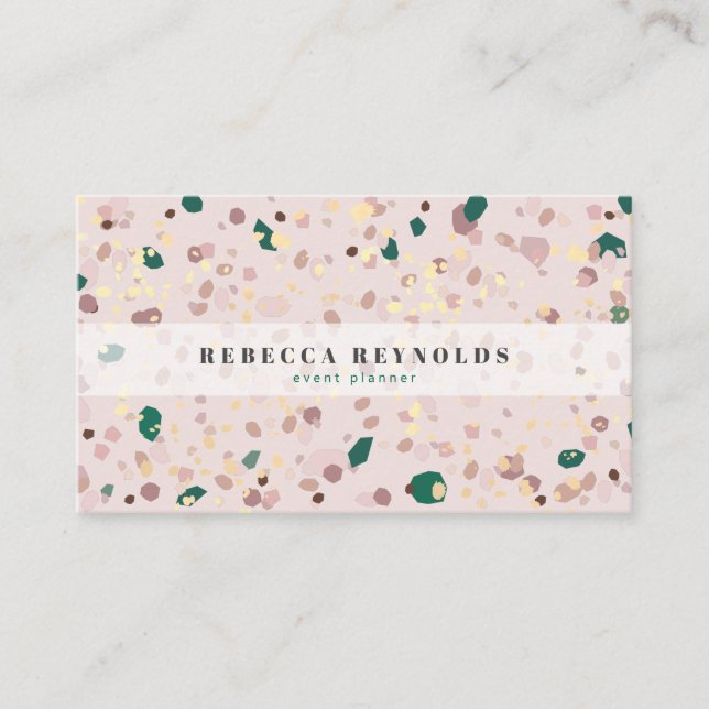 Carte De Visite Pink & Green Terrazzo Motif moderne (Devant)