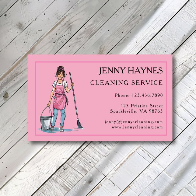 Carte De Visite Pink Happy Bright Nettoyage Lady Services (Créateur téléchargé)