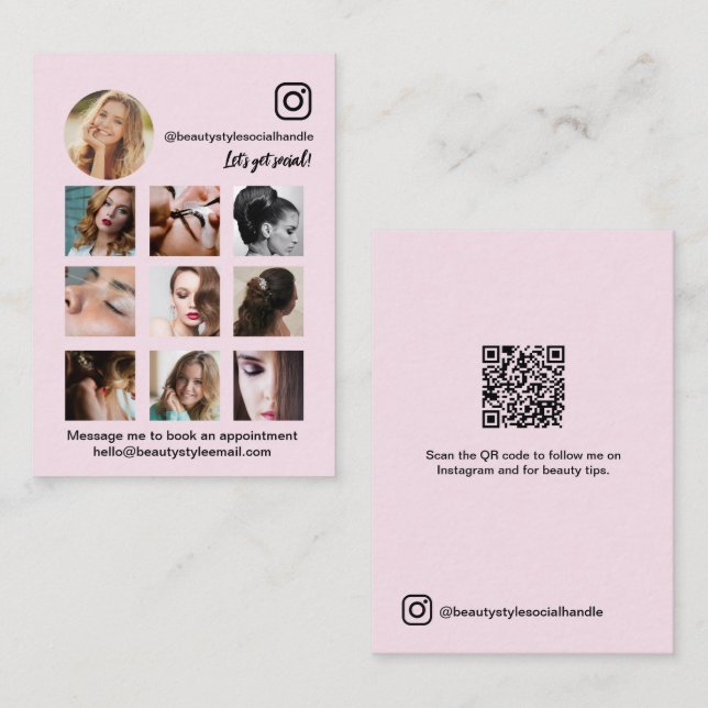 Carte De Visite Pink Instagram Photo Grid Beauty Social Media  (Devant / Derrière)