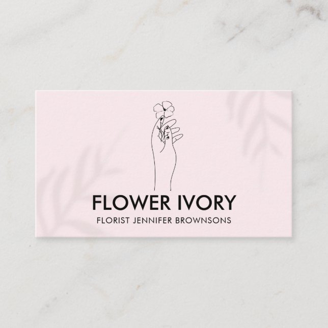 Carte De Visite Pink Light Simple Propre Main Hold Flower Business (Devant)